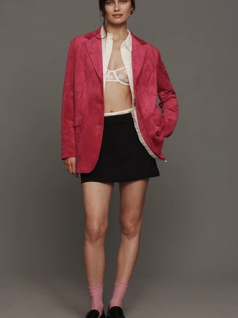 Anthropologie Dolan Left Coast Pink Faux Suede Boyfriend Blazer NWOT Large